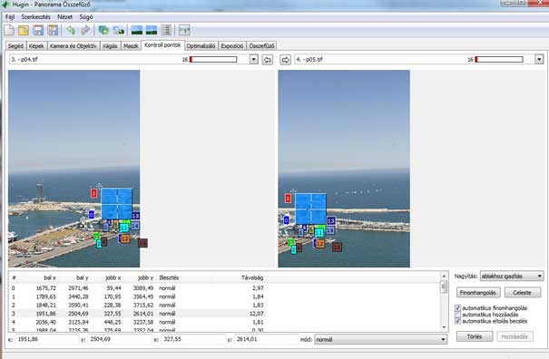 Panorámakép kontroll pontok